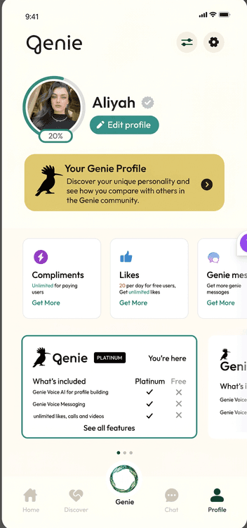 Genie profile screen