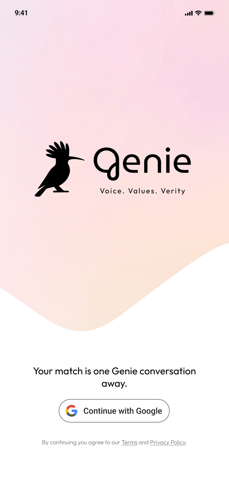 Genie sign in screen