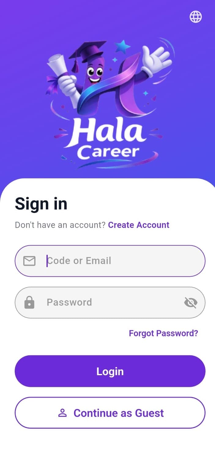 HalaCareer first screen